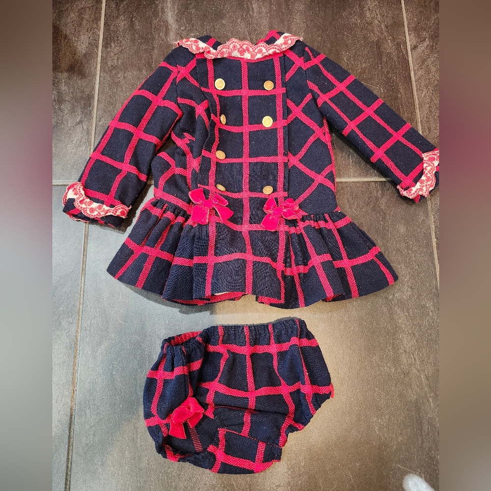 Navy and Red Plaid Baby Outfit